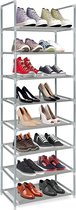 Schoenenrek met 8 planken, schoenenopberg-organizer-standaard voor 16-20 paar schoenen, ruimtebesparende schoenentorenkast, schoenenopslag, organizer voor ruimtebesparende opslag (grijs)