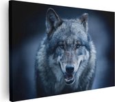 Artaza Canvas Schilderij Wolvenkop Met Blauwe Ogen - Wolf - 120x80 - Groot - Foto Op Canvas - Canvas Print