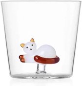 Ichendorf Tabby Cat glas liggende poes wit met staart amber