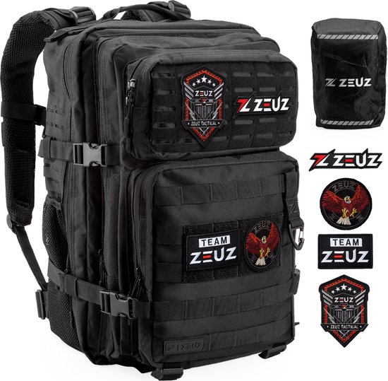 ZEUZ® Fitness & CrossFit Tactical Rugzak Dames & Heren – Backpack - Sporttas - Militaire Army Bag - Sport Tas – 45 Liter - Zwart