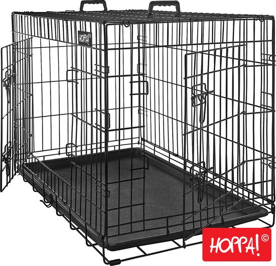 Foto: Hoppa opvouwbaar hondenhok hondenkooi dierenhoek dierenkooi xl zwart metaal 91 x 64 x 58 cm b x h x d 