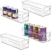 Set van 4 keukenopbergdozen - stapelbare plastic koelkastmand - koelkastbox voor zuivel, fruit en ander voedsel - transparant