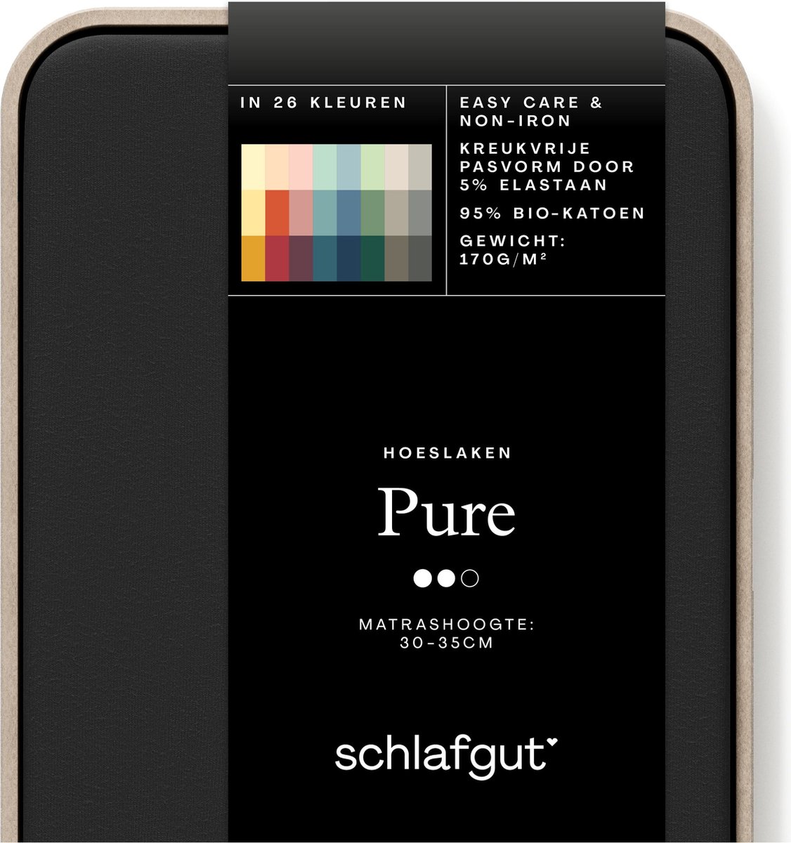 Schlafgut Pure Bio Katoen Jersey Hoeslaken M - 120x200 - 130x220 799 Off-Black