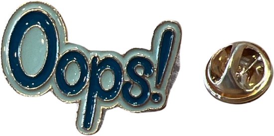 Oops Comic Tekst Emaille Pin 3 cm / 2.2 cm / Groen Blauw Goud