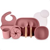 AdomniaGoods - Vaisselle Bébé - Couverts Bébé - Vaisselle pour enfants - Vaisselle en Siliconen avec ventouse - Rose
