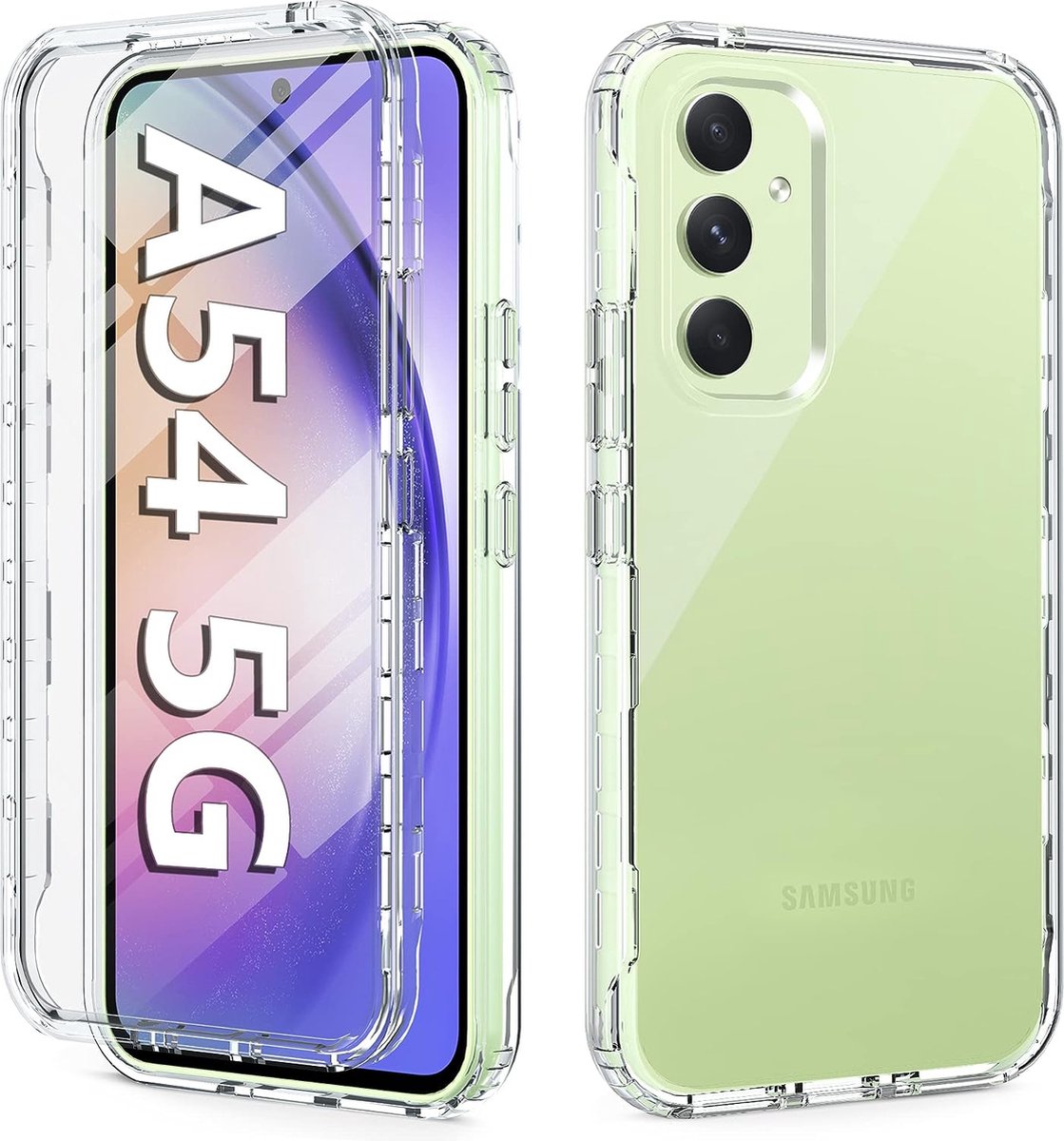 Podec 2-in-1 Hoesje met screenprotector geschikt voor Samsung Galaxy A54 Doorzichtig Telefoonhoesje - Anti-Shock Case Cover