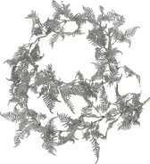 Christmas Decoration verlichte glitter guirlande/slinger - bladeren -zilver - 150cm -lichtsnoer