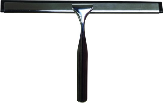 MSV Douche/badkamer raamwisser - kunststof/rvs - zwart - ophang lus aan zuignap - 25 cm - raamwisser