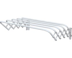 MSV Uitschuifbaar wasgoedrekje/droogrek - 3 meter waslijn - Ophangbaar aan muur - wit - 60 cm - metaal