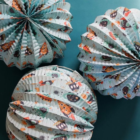 Folat Lampion Space - 22 cm - licht blauw - papier - Sint maarten/kinderfeestje lampionnen — afbeelding 2