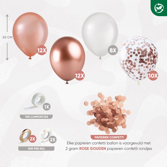 Fissaly® 40 pcs Or Rose, Wit & Chrome Ballons à l'Hélium avec Ruban -  Décoration de