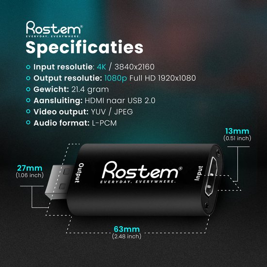 Rostem Capture Card HDMI naar USB - Video Game Capture geschikt voor PlayStation, Xbox, Nintendo, Windows, MAC - Game Capture - Rostem