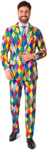 Suitmeister Harleclown - Carnavals Kostuum - Clown Outfit - Inclusief Pantalon, Blazer en Stropdas - Multi Color - Maat: XL