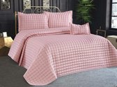 Parure de lit en satin de coton pour lit double 260 x 260 cm, couverture matelassée avec kussen 60 x 80 cm, couvre-lit pour canapé, couverture matelassée toute l'année (poudre)