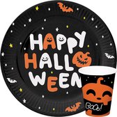 Folat Halloween thema feest servies set bord en beker - 24x - pompoen BoOo! print - papier