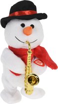 Christmas Decoration Sneeuwpop knuffel figuur - 21 cm -met beweging en geluid