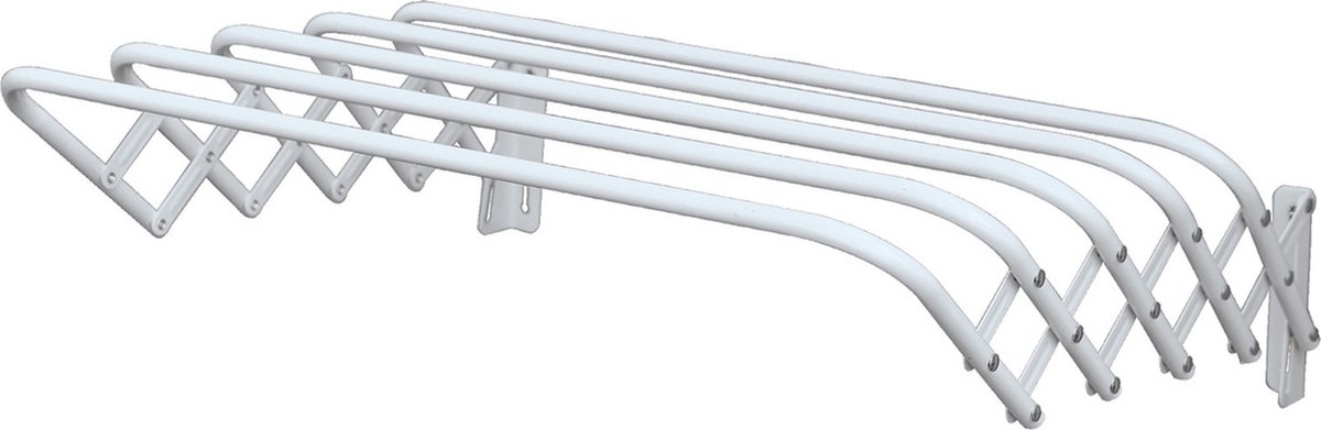 MSV Uitschuifbaar wasgoedrekje/droogrek - 5 meter waslijn - Ophangbaar aan muur - wit - 100 cm - metaal