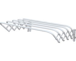 MSV Uitschuifbaar wasgoedrekje/droogrek - 5 meter waslijn - Ophangbaar aan muur - wit - 100 cm - metaal