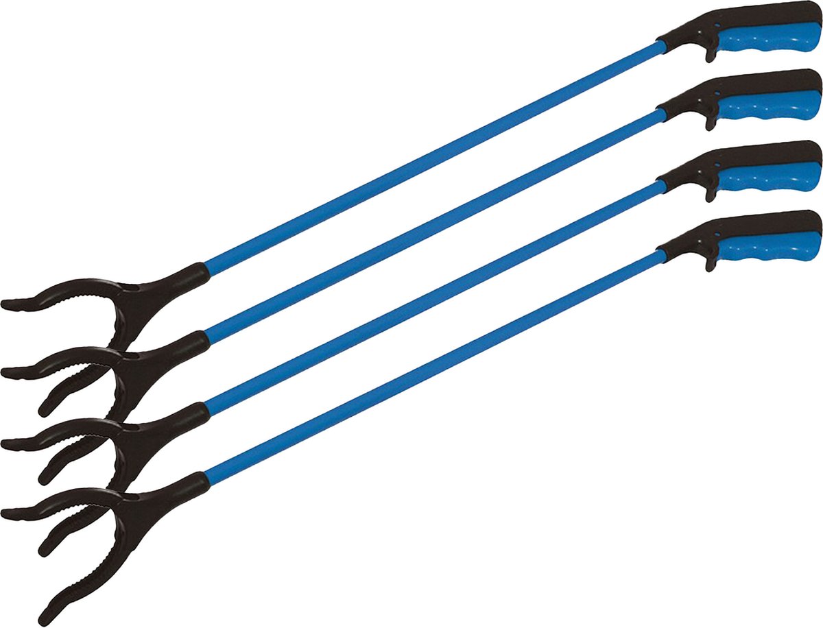 Goedkoopste Silverline Afvalgrijper/grijptang - 4x - blauw - 80 cm - glasvezel/kunststof - grip kaak