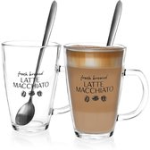 2x latte macchiatoglas - latte macchiatoglazen met lepels - koffieglazen met handgrepen - drinkglazen voor thee, koffie, cacao