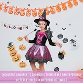 halloweenkostuum voor meisjes, heksenjurk meisjes, mooi kostuum voor kinderen, Halloween, met heksenhoed, toverstaf, cosplay kostuum voor Halloween, carnaval,