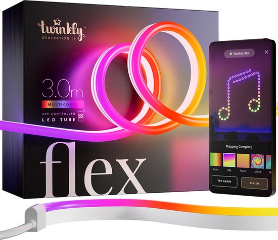 Bandeau lumineux Twinkly Flex - 3 mètres - éclairage LED - lumière colorée - gradable - à connecter avec Bluetooth ou Wifi - fonctionne avec Homekit, Homey, Alexa, Google Home et Razer Chroma.