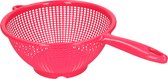 Plasticforte Keuken vergiet/zeef met handvat - kunststof - Dia 24 cm x Hoogte 11 cm - fuchsia roze