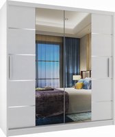 Armoire Chambre Wit 158 cm - Porte coulissante - Miroir - Tiroirs - Garde-robes- Armoire à portes coulissantes - Armoire