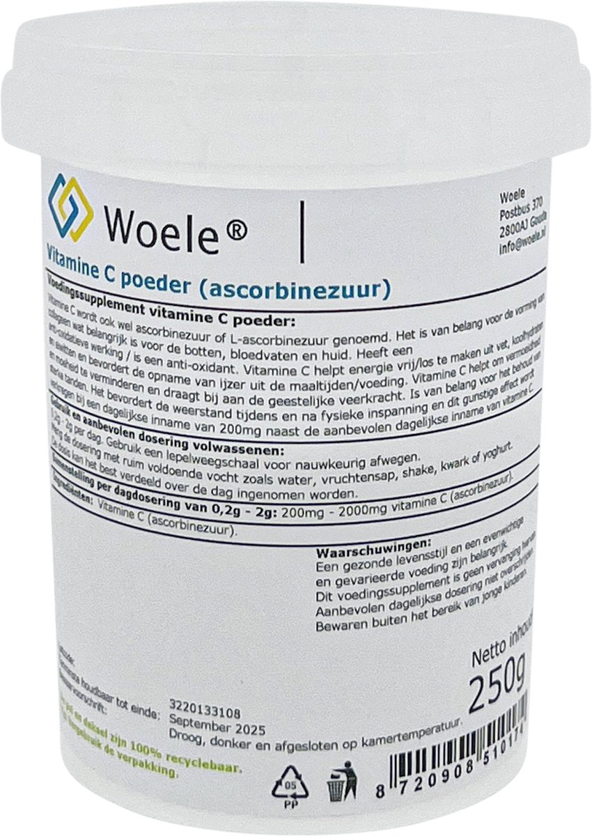 Woele Vitamine C poeder / ascorbinezuur 0,25kg (250g)