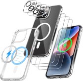 Podec Magsafe Hoesje Geschikt voor iPhone 14 - Bundel met 3x Screenprotector + 3x Cameraprotector - Magnetisch met Ring Doorzichtig - Telefoonhoesje Transparant Magsafe Case - Doorzichtig