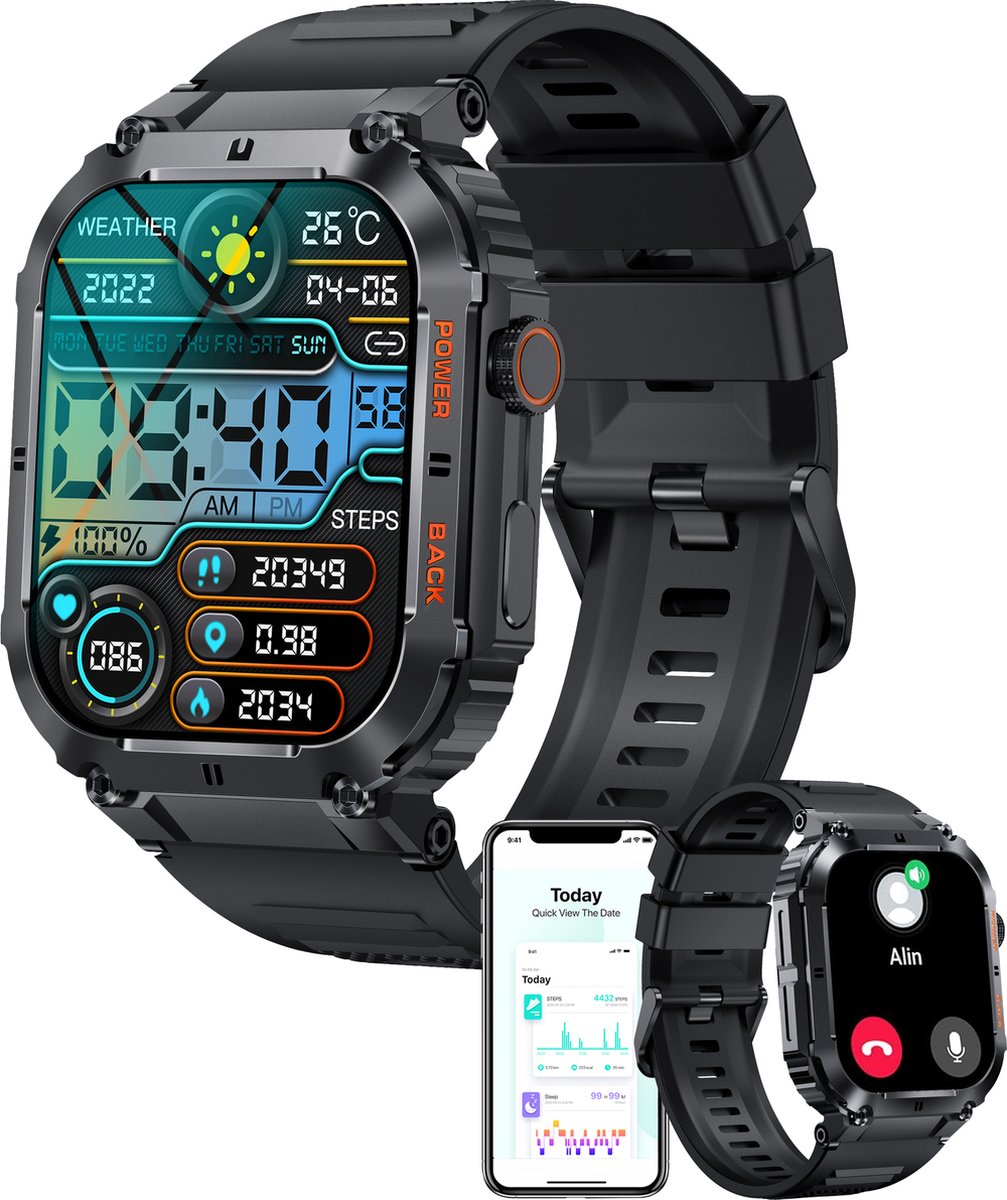 Denver Smartwatch Dames & Heren - Android & iOS - Volledige Belfunctie - 100 Sportmodi - Sporthorloge - Hartslagmeter - Bloeddrukmeter - Stappenteller - Saturatiemeter - Slaapmonitor - Social Media Activiteit - SWC191- Zwart
