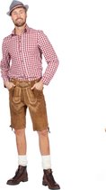 Wilbers & Wilbers - Boeren Tirol & Oktoberfest Kostuum - Bierparty In Oktober Blouse Rood / Wit Man - Rood, Wit / Beige - Small - Bierfeest - Verkleedkleding