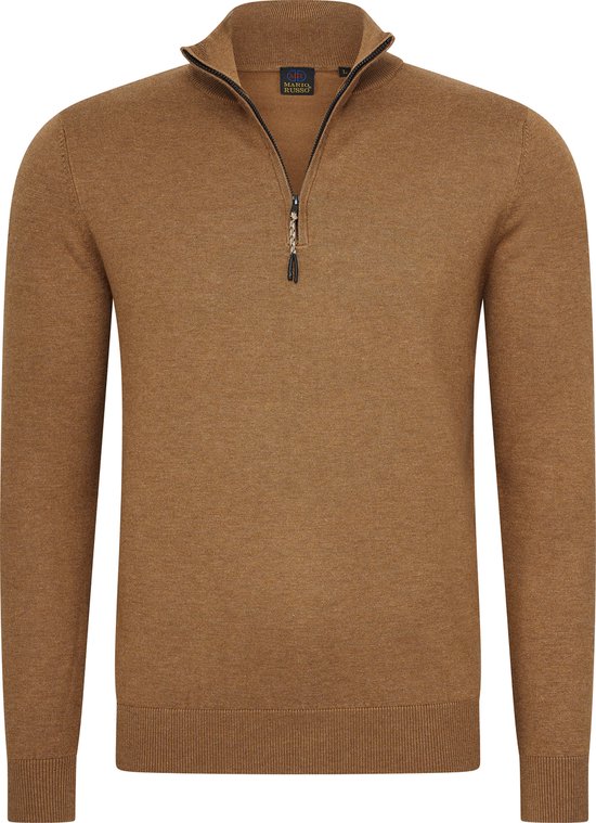 Mario Russo Half Zip Sweater - Trui Heren - Sweater Heren - Coltrui Heren - L - Camel