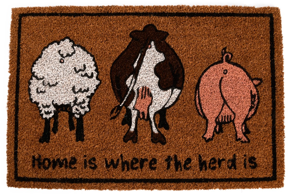 Deurmat kokos"Home is where the herd is" - 60,5 cm x 40,2 cm
