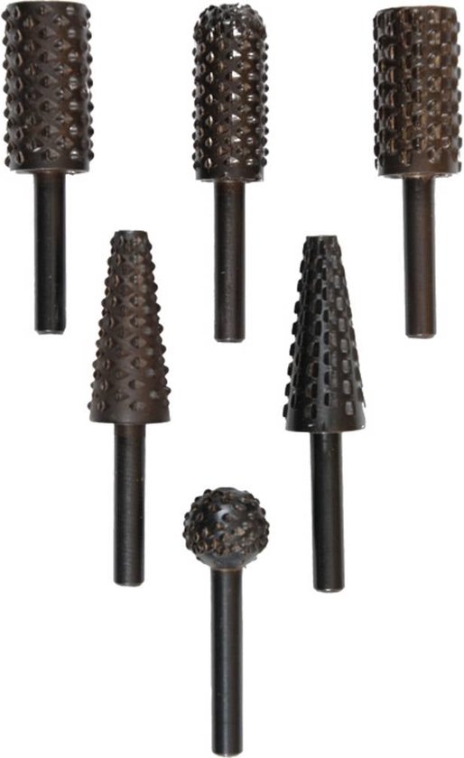 KWB profielrasp - 6 delige set - Cilindrisch, cilindrisch rond, conisch, kogel/cilindrisch, conisch - 495500