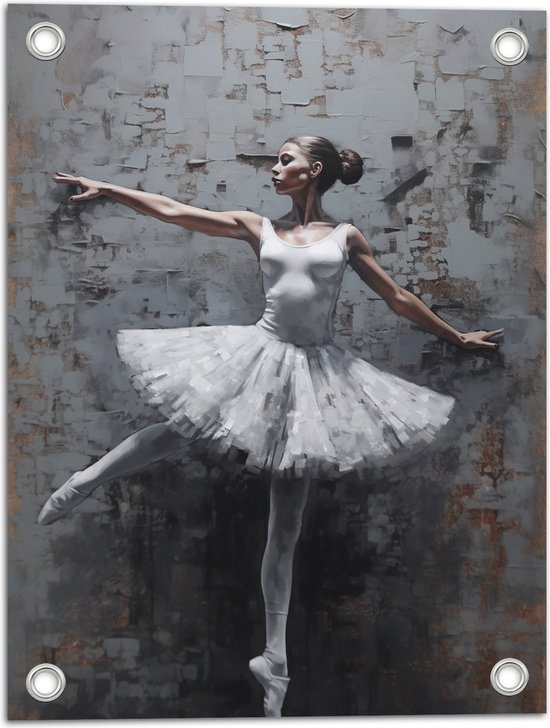 Tuinposter – Muurschildering van Witte Dansende Ballerina - 30x40 cm Foto op Tuinposter (wanddecoratie voor buiten en binnen)