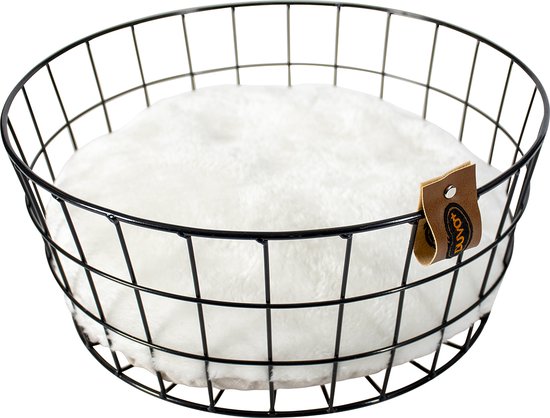 Duvoplus - Dierenkussen - Kat - Caviar Metalen Mand Rond 35x35x15cm Zwart - 1st