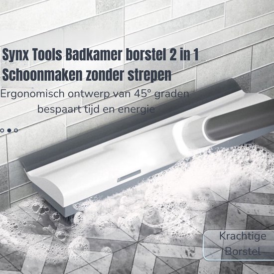 Synx Tools Schrobber 2 in 1 - Trekker douche - Schrobbezem - Luiwagen - Trekker - Schuurborstel - Badkamer borstel vloertrekker met steel schrobborstel - Bezem - vloerwisser badkamer - Schrobborstel Met telescopische steel van Synx Tools — afbeelding 3