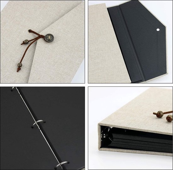 Fotoalbum om zelf vorm te geven, zwarte pagina's plakboek, linnen fotoboek met vintage decoratie - Bellamar