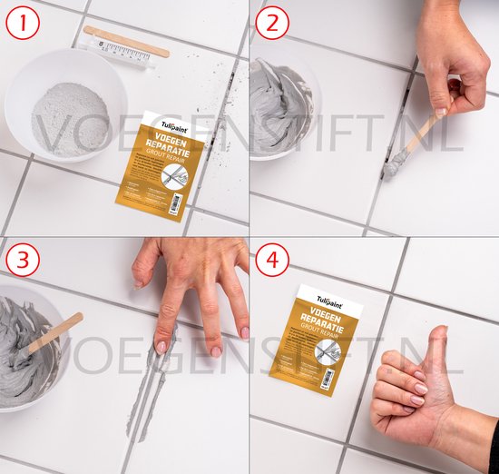 Vier stappen illustratie van het repareren van tegelvoegen met Tulipaint.