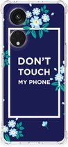 Shockproof Case OPPO A98 Smartphonehoesje met transparante rand Flowers Blue Don't Touch My Phone