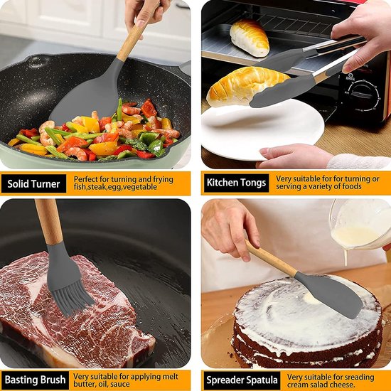 Ustensiles De Cuisine Bois 12 Silicone - Set Ustensile Cuisine En