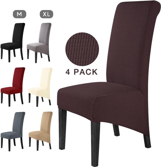 Housse de chaise extensible Housses de chaise de salle à manger Housses de siège XL pour chaise de salle à manger Housses de siège lavables amovibles pour la maison, le restaurant, la Decor d'hôtel (4 pièces, marron) -XL