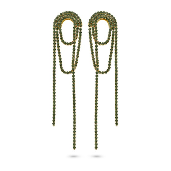 CO88 Collection 8CE-70536 Boucles d'oreilles pendantes en acier avec pierres de zircone - Boucle - 95x19mm - Vert - Doré