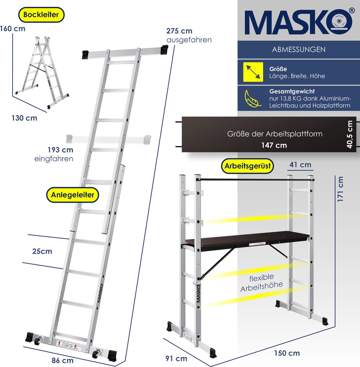 Masko® Kammersteiger Aluminium Steiger Multifunctionele Ladder ?  Werksteiger ?... | bol.com