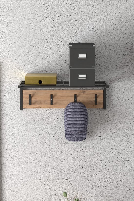 Wandplank met kapstok | Hout en Staal