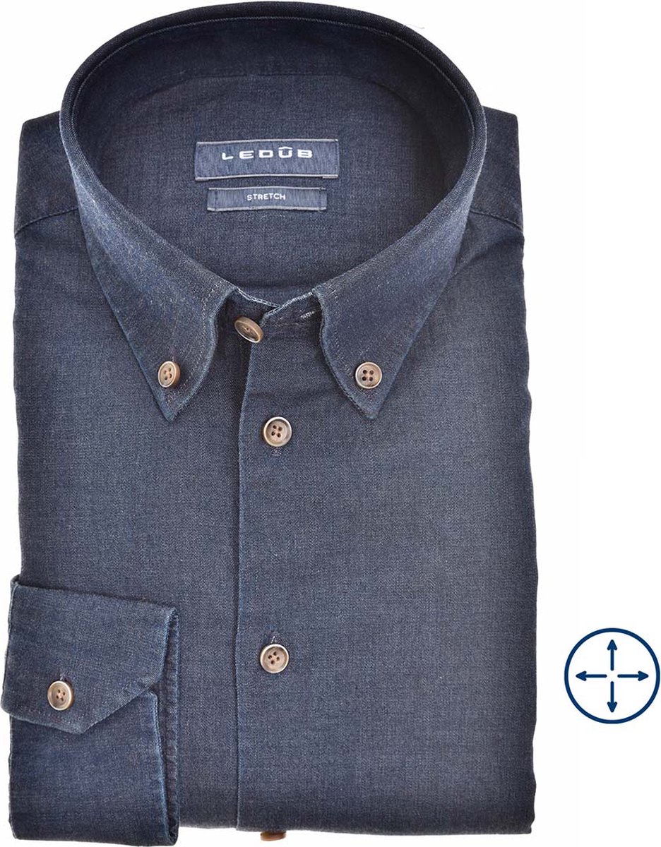 Ledub overhemd denim donkerblauw stretch