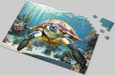 Schilpad Puzzel - Dieren Puzzel - Zee - Koraal - Kleurrijk - Betoverend Zeeleven - 500 Stukjes - Hoogwaardige Kartonnen Puzzel - Onderwaterpracht - Ontspannende Tijdverdrijf - Levendig Oceaanbeeld