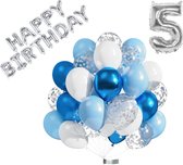 Luna Balunas 5 Jaar Ballonnen Set Zilver Blauw Helium - Verjaardag