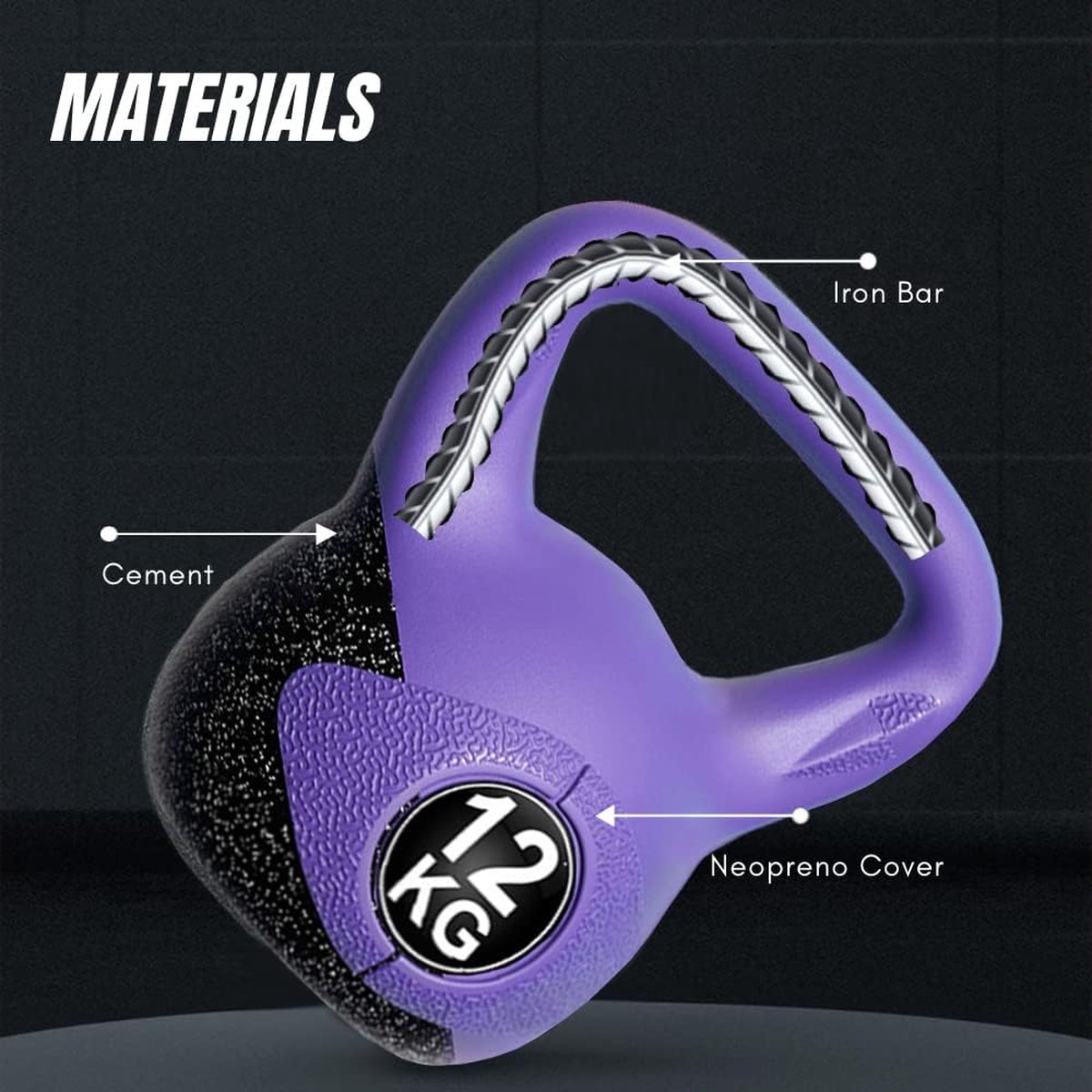 Kettlebell-gewicht van 8 kg met ergonomisch handvat, Kettlebell-halter voor spiertraining thuis en in de sportschool. – foto 2
